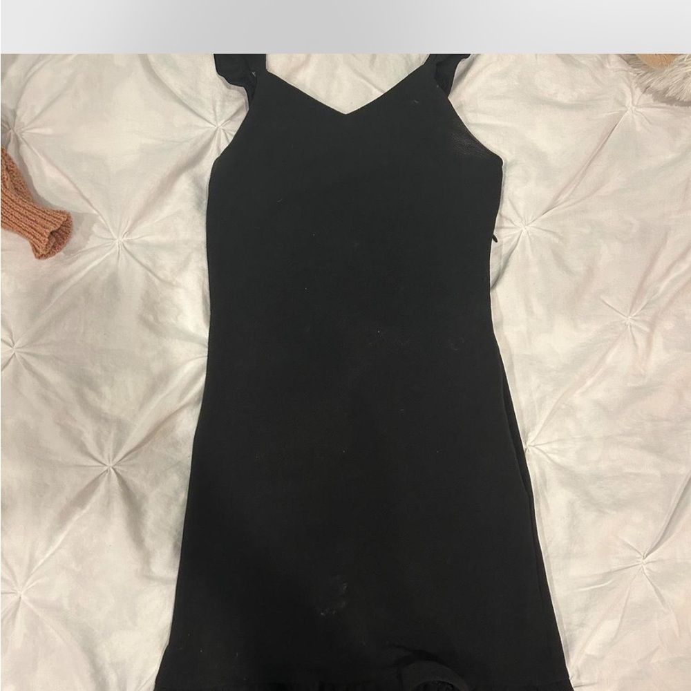 sally miller black ruffle mini dress